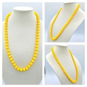 Vintage Yellow Necklace Ball Beads Necklace #585